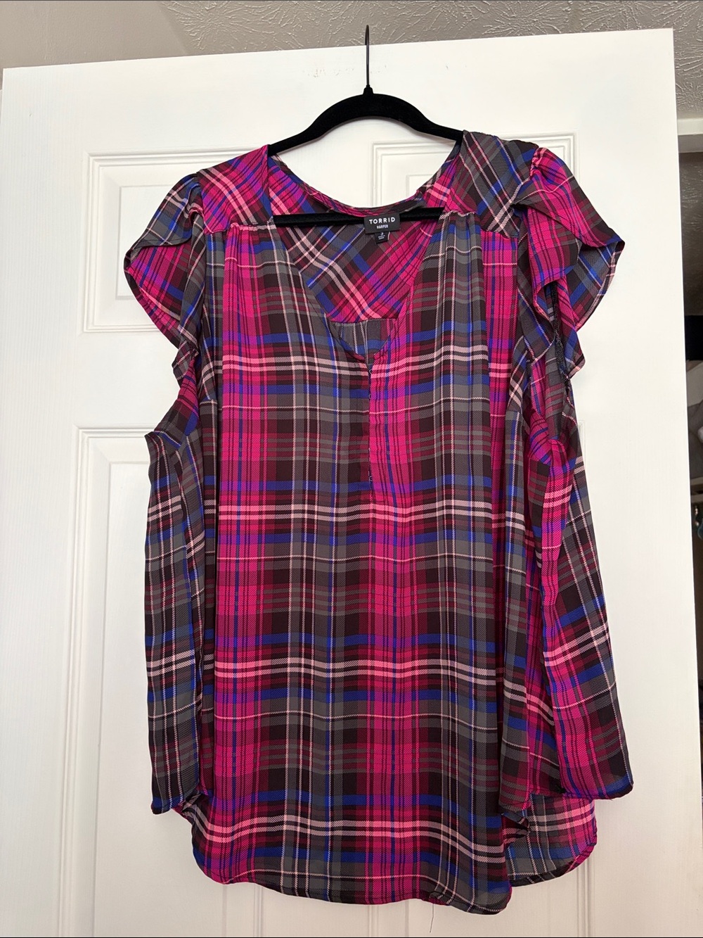 Torrid Plaid Ruffle Sleeve Harper Blouse